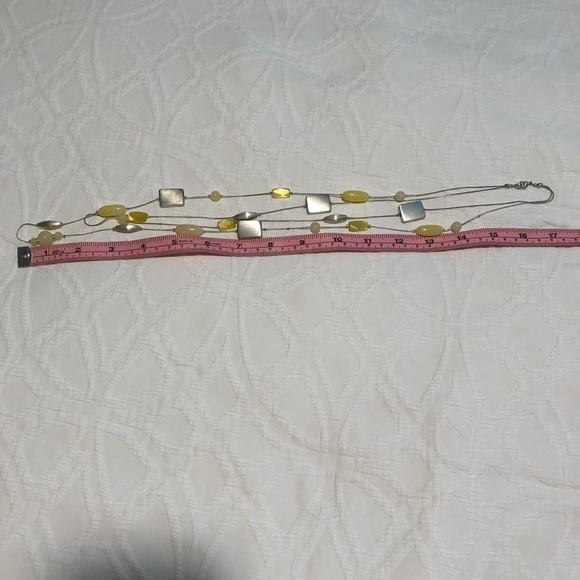 Long Layered Silver Necklace with Yellow Charms - Picture 4 of 4